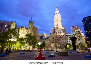 Philadelphia City Hall At Dusk, United States