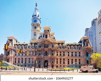 Philadelphia City Hall and tourists on the Penn Square. Pennsylvania, USA.