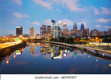 Philadelphia Cityscape At Sunrise With The Delaware River