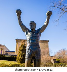 PHILADELPHIA - FEB 27: The Rocky Statue in Philadelphia, USA, on February 27, 2014. Originally created for the movie Rocky III, the sculpture is now a real-life monument to a celluloid hero