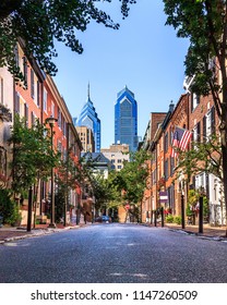 Philadelphia little street with views to downtown