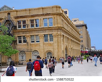 PHILADELPHIA - MAY 2019:  Busy College Campus With Ornate Old Building, Drexel University, Philadelphia