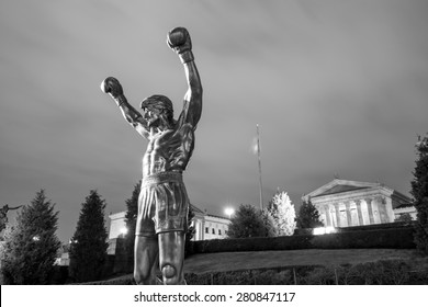 PHILADELPHIA - May 6: The Rocky Statue in Philadelphia, USA, on May 6, 2015. Originally created for the movie Rocky III, the sculpture is now a real-life monument to a celluloid hero