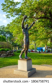 PHILADELPHIA - May 7: The Rocky Statue in Philadelphia, USA, on May 6, 2015. Originally created for the movie Rocky III, the sculpture is now a real-life monument to a celluloid hero