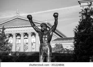 PHILADELPHIA - OCTp 20: The Rocky Statue in Philadelphia, USA, on October 20, 2015. Originally created for the movie Rocky III, the sculpture is now a real-life monument to a celluloid hero
