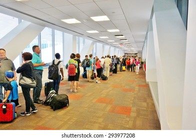 PHILADELPHIA, PA- 22 JUNE 2015- Passengers Wait In Line At The TSA Security Check At The Terminal A At The Philadelphia International Airport (PHL).