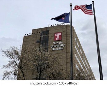 Philadelphia, PA / USA - April 2, 2019: Temple University Hospital As Seen From Broad Street In April 2019. Rock Pavilion. 