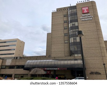 Philadelphia, PA / USA - April 2, 2019: Temple University Hospital As Seen From Driveway In Front Of Building In Spring 2019