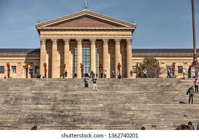 Philadelphia, Pa. USA, April 7, 2019: Philadelphia Art Museum Steps With Tourists. April 7, 2019 In Philadelphia, Pa. USA