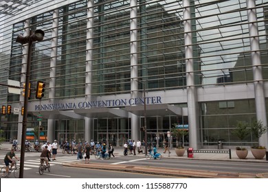 Philadelphia, Pa. USA, Aug. 11, 2018: Main Entrance Of The Pennsylvania Convention Center With Police During The Philly Free Streets Event.