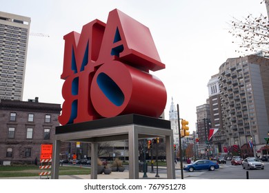 Philadelphia, Pa. USA, Dec. 3rd, 2017: Love Sign At Sister Park In The Center Of Philadelphia. Dec. 3rd, 2017 In Philadelphia, Pa. USA