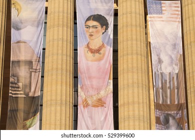 Philadelphia, Pa. USA, Dec. 4, 2106: Philadelphia Museum Of Art Main Facade Advertising 