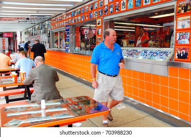 Philadelphia, PA,, USA June 8 A Man Walks To The Counter At Genos Steaks In Philadelphia, Pennsylvania To Place His Cheesesteak Order.  