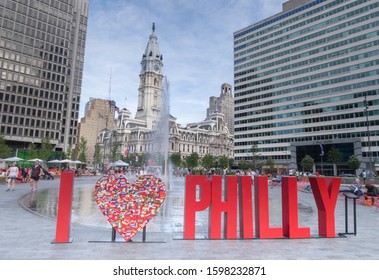  Philadelphia, PA, USA - June 9,2019 : I love Philly Sign in downtown Philadelphia