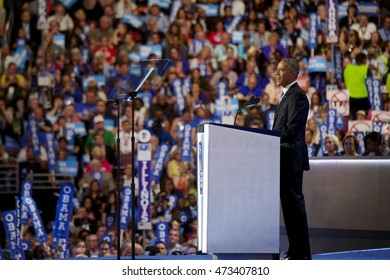 Philadelphia, PA/USA July 27, 2016: President Barack Obama Addresses The Democratic National Committee Convention.