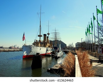 Philadelphia, Pennsylvania - March 23, 2017 [Cruiser Olympia, USS Becuna At The Independence Seaport Museum At Penn's Landing]