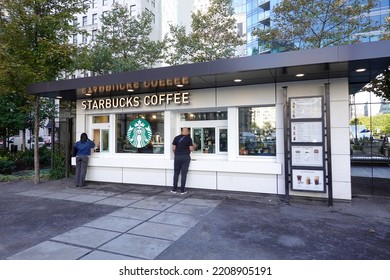 Philadelphia, Pennsylvania - October, 2021: A Very Small Takeout Only Starbucks With No Eat In Area