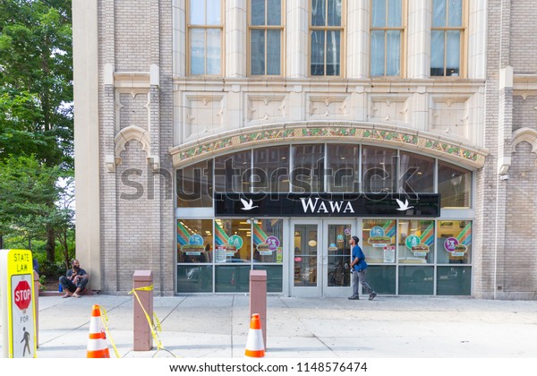 Philadelphia, Pennsylvania, United States, July 19,\
2018:  A Wawa convenience store on Philadelphia. Wawa Inc is a\
chain of convenience store/gas stations located along the East\
Coast of the United\
St