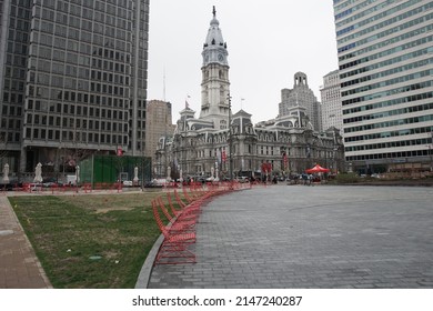 Philadelphia, Pennsylvania, USA - April 6, 2022: View of Philadelphia City Hall and LOVE Park