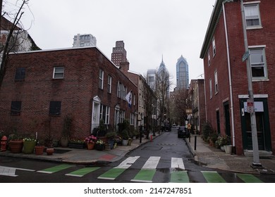 Philadelphia, Pennsylvania, USA - April 6, 2022: Streetscape of Smedley Street in the Rittenhouse Square neighborhood