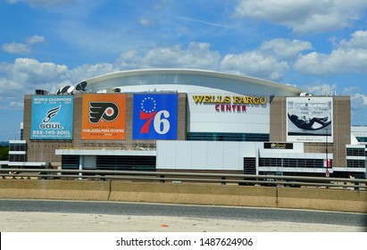 Philadelphia, Pennsylvania, U.S.A - August 23, 2019 - The View Of Wells Fargo Center From Interstate 95 South During The Day