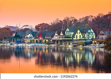 Philadelphia, Pennsylvania, USA dawn on the Schuylkill River at Boathouse Row.