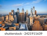 Philadelphia, Pennsylvania, USA downtown city skyline at dusk.