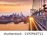 Philadelphia, Pennsylvania, USA downtown skyline from the Benjamin Franklin Bridge.