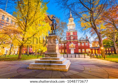 Philadelphia, Pennsylvania, USA at historic Independence Hall during autumn season.