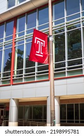 Philadelphia, Pennsylvania, USA - July 4 2022: Temple University Flag On Main Campus