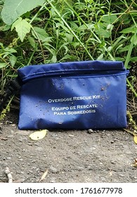 Philadelphia, Pennsylvania / USA - June 21, 2020: Overdose Rescue Kit Found Abandoned In An Urban Park. 