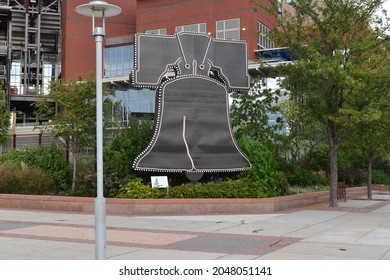 Philadelphia, Pennsylvania, USA - September 22, 2021: A Representation Of The Liberty That Once Hung Inside Veterans Stadium Now Resides In Front Of Citizens Bank Park