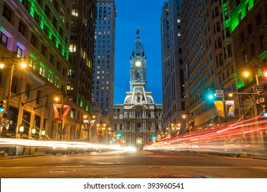 Philadelphia Streets With Traffic At Night