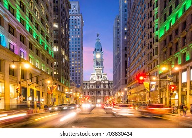 Philadelphia streets with traffic at night