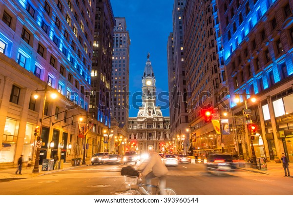 Philadelphia Streets Traffic Night Stock Photo (Edit Now) 393960544