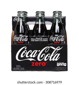 PHILADELPHIA, USA - AUGUST 22, 2015: 6 Pack Of Coca-Cola Zero Glass Bottles. A Reduced Calorie Soft Drink Isolated On White Background.