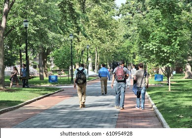 PHILADELPHIA, USA - JUNE 11, 2013: People Walk In Campus Of Pennsylvania State University In Philadelphia. Penn State Dates Back To 1855 And As Of 2013 Had Endowment Of $2.95 Billion.