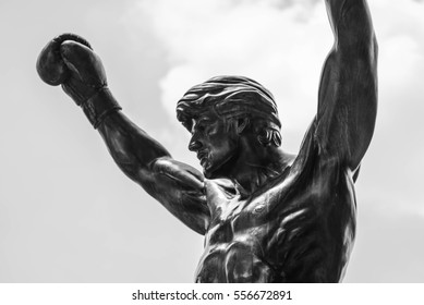 PHILADELPHIA, USA - JUNE 17, 2016: A view of the Rocky Statue on a sunny day in Philadelphia. This statue is one of the most popular attractions in Philadelphia, Pennsylvania.