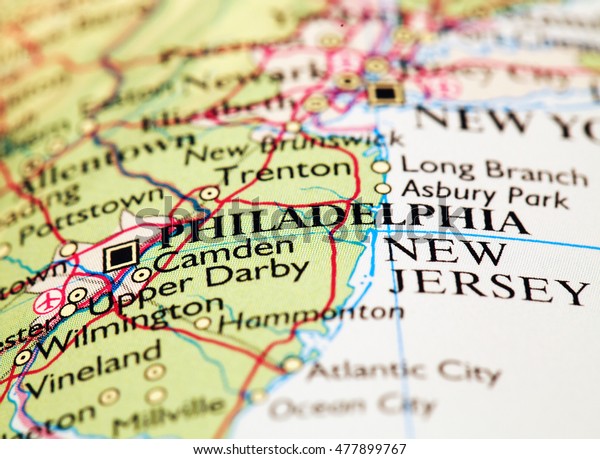 Philadelphia Usa On Atlas World Map Stock Photo Edit Now 477899767
