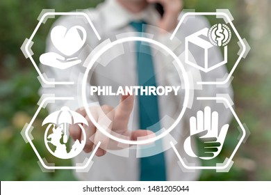 Philanthropy And Voluntary Charity Concept. Love Of Humanity As Nonprofit Social Teamwork. Support Contribution, Generosity Gifts And Abstract Public Good Improvement.