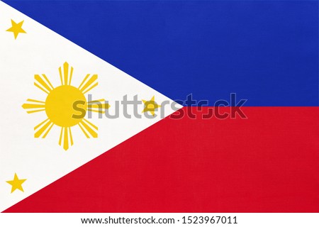Philippine national fabric flag textile background. Symbol of international world Asian country. State official philippines sign.