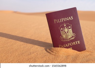 Philippine passport in the desert of Riyadh, Saudi Arabia