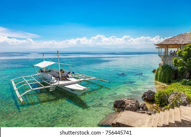 Philippines Boat With  Scuba Diving Equipment. 