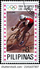 PHILIPPINES - CIRCA 1984: A Stamp Printed In Philippines Shows Cycling, Summer Olympics, Los Angeles, Circa 1984