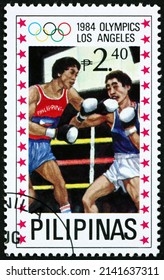 PHILIPPINES - CIRCA 1984: A Stamp Printed In Philippines Shows Boxing, Summer Olympics, Los Angeles, Circa 1984