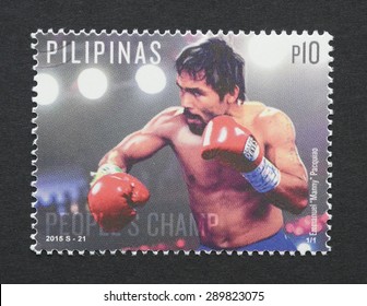 PHILIPPINES - CIRCA 2015: Postage Stamp Printed In Philippines  Showing An Image Of Boxer Emmanuel Manny Pacquiao, Circa 2015. 