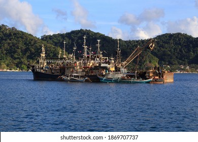 Philippines fishing ships - industrial fishing vessels in El Nido, Palawan.