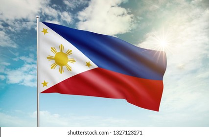 Philippines Flag 2 Waving Wind Against Stock Photo 1327123271 