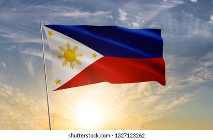 Philippines Flag 2 Waving Wind Against Stock Photo 1327123271 ...