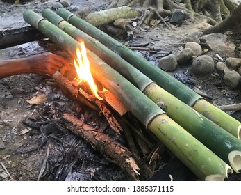 Philippines Indigenous People Jungle Bamboo Rice Cooking